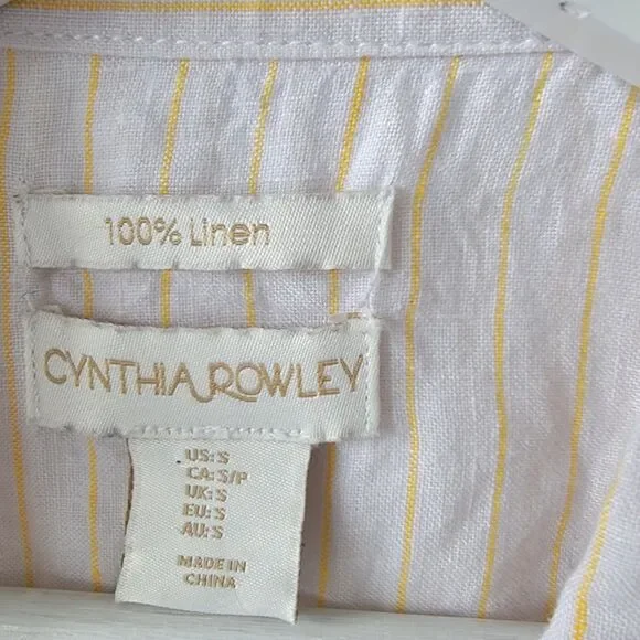 Cynthia Rowley womens 100% Linen Button up Blouse size S Striped boy fit - Picture 7 of 8